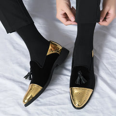 Mocassins noirs et verts faits à la main en cuir suédé