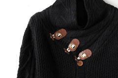 High-neck Sweater Knitted Thick Wool Button Top Retro Slim Fit