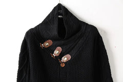 High-neck Sweater Knitted Thick Wool Button Top Retro Slim Fit
