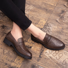 Brogue Carving Penny Loafers Slip on Leather shoes