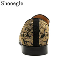 Stud Crystal Gold Shoes Embroidery Comfort Loafers Floral Flats Shoes