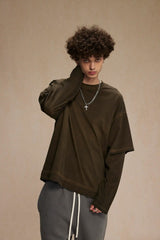 Dirty, dyed and worn fake two long-sleeved T-shirts