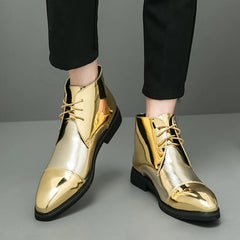 Gold Chelsea Boots PU Ankle Boots High Top  Golden Shoes
