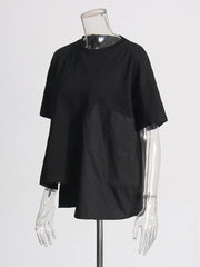 Round Neck Short Sleeve Solid PatchworkT Shirts