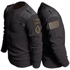 Military Sweater 100% Cotton Round Neck Tactical Knitted Pullover Vintage US Air Force Patch Casual Knitwear