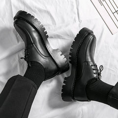 Thick Platform Black Leather Loafers Shoes