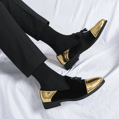 Mocassins noirs et verts faits à la main en cuir suédé