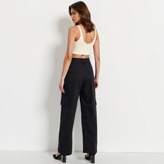 Pocket Natural Waist  Full Length Straight Daily Pants
