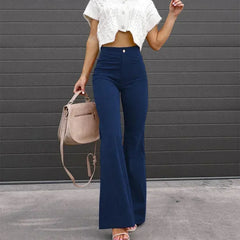 Slim Casual Female New Solid Mid-waist Street Long Flare Clothing