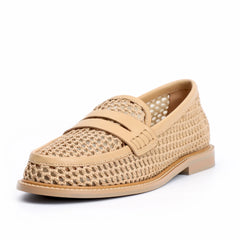 Mesh with leather Loafers  Slip On Penny Loafers Hollow Out Breathable Slip On Flat Shoes