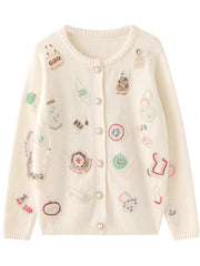 High Quality Autumn Winter Sweater Women Diamonds Pearls Beading Elegant Cardigan