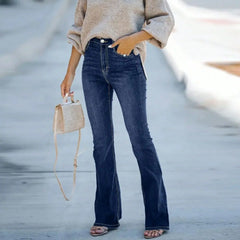 High-waist wide-leg slim-fit trumpet Denim trousers