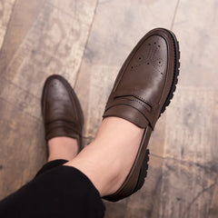 Brogue Carving Penny Loafers Slip on Leather shoes