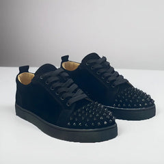 Spiked Black Suede Genuine Leather Toecap Rivets Flats Sneaker