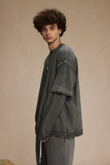 Dirty, dyed and worn fake two long-sleeved T-shirts