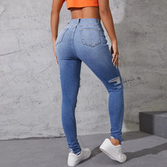 Hole Jeans  Ripped Skinny Raise Tail Push Up High Waist Denim Pants Trousers