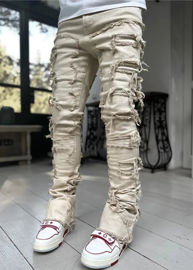 Tassel Damaged Denim Full Length Pants Hip-pop Trousers