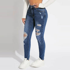 Elastic Waist Drawstring  Denim Jeans Fashion Skinny Slim Ankle-Length Pant
