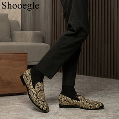 Stud Crystal Gold Shoes Embroidery Comfort Loafers Floral Flats Shoes