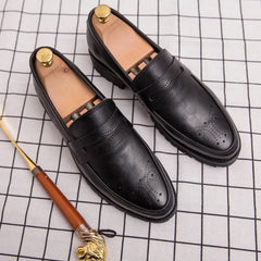 Brogue Carving Penny Loafers Slip on Leather shoes