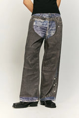 Leather Digitally Printed Jeans Distressed Y2k Men’s Jeans Motorcycle Jeans