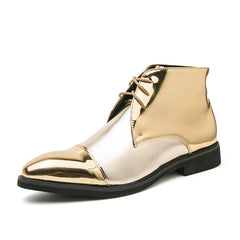 Gold Chelsea Boots PU Ankle Boots High Top  Golden Shoes