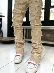 Tassel Damaged Denim Full Length Pants Hip-pop Trousers