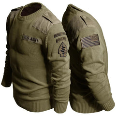 Military Sweater 100% Cotton Round Neck Tactical Knitted Pullover Vintage US Air Force Patch Casual Knitwear