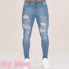 Cotton Stretchy Ripped Skinny Jeans Slim Fit Denim Pants