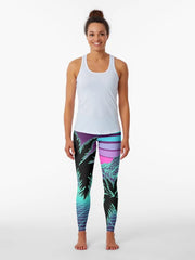 Retro 80s Outrun style grid print Leggings jogging pants