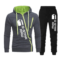 Tracksuit Clothing Casual Zipper Hooded Sweatshirt+Black Jogging Pants 2 Piece Set