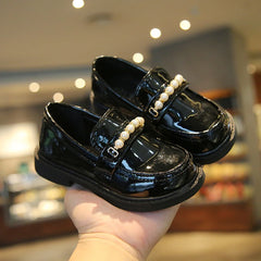 Leather Kids Black Loafers Slip-on Children