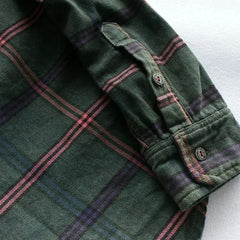 Workwear Plaid Washed Distressed Lapel Versatile Long Sleeve Shirt