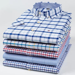 100% Pure Cotton  Oxford Short Sleeve Square Collar Solid Plaid Striped Shirt
