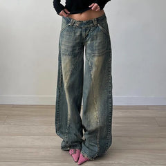 Vintage Washed Loose Fit Jeans Casual Denim Pants