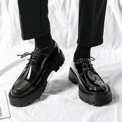 Thick Platform Black Leather Loafers Shoes