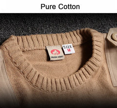 Military Sweater 100% Cotton Round Neck Tactical Knitted Pullover Vintage US Air Force Patch Casual Knitwear