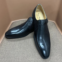 Luxury Alligator Print Handmade Genuine Calf Leather Monk Strap Shoes