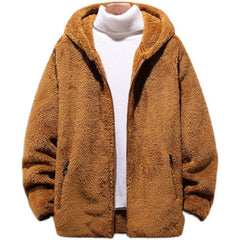 Furry Winter Coat Men Plush Hooded Jacket