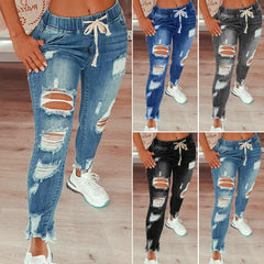 Stretch Skinny Ripped Hole Washed Denim Pants