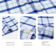 100% Pure Cotton  Oxford Short Sleeve Square Collar Solid Plaid Striped Shirt