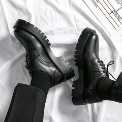 Thick Platform Black Leather Loafers Shoes