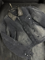 Heavy Duty Washed Vintage Leather Collar Jacket