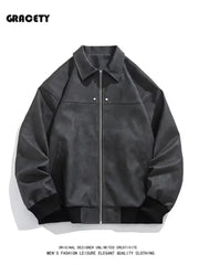 PU Leather Lapel Jacket American Style