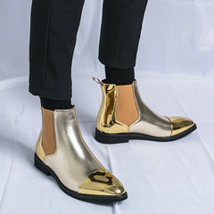 Gold Chelsea Boots PU Ankle Boots High Top  Golden Shoes