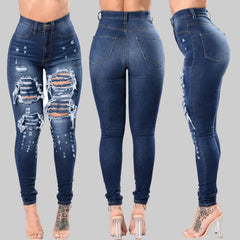 Designer Denim Waist Ripped Jeans