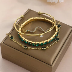 Snake Green Gemstone Metal Bracelet