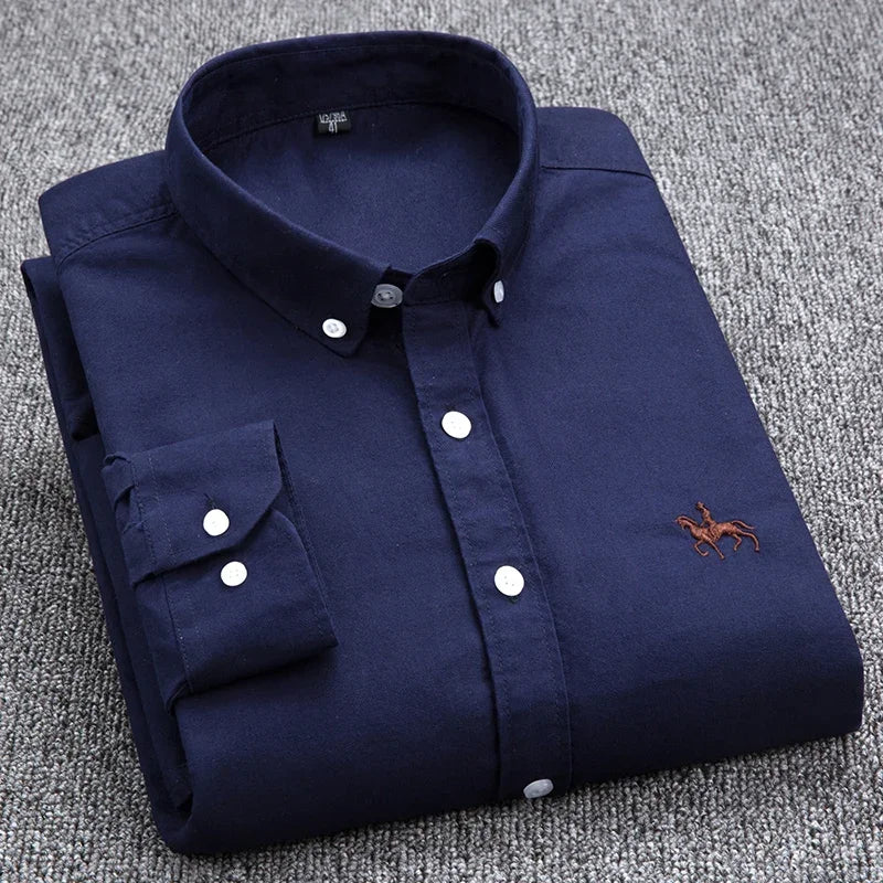 Long Sleeve Pure Cotton Oxford  Embroidered Shirt