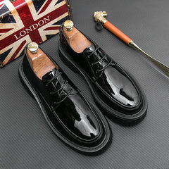 Thick Platform Black Leather Loafers Shoes