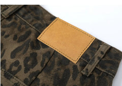 Baggy Leopard Print k Jeans Women High Waisted  Wide Leg Denim Pants